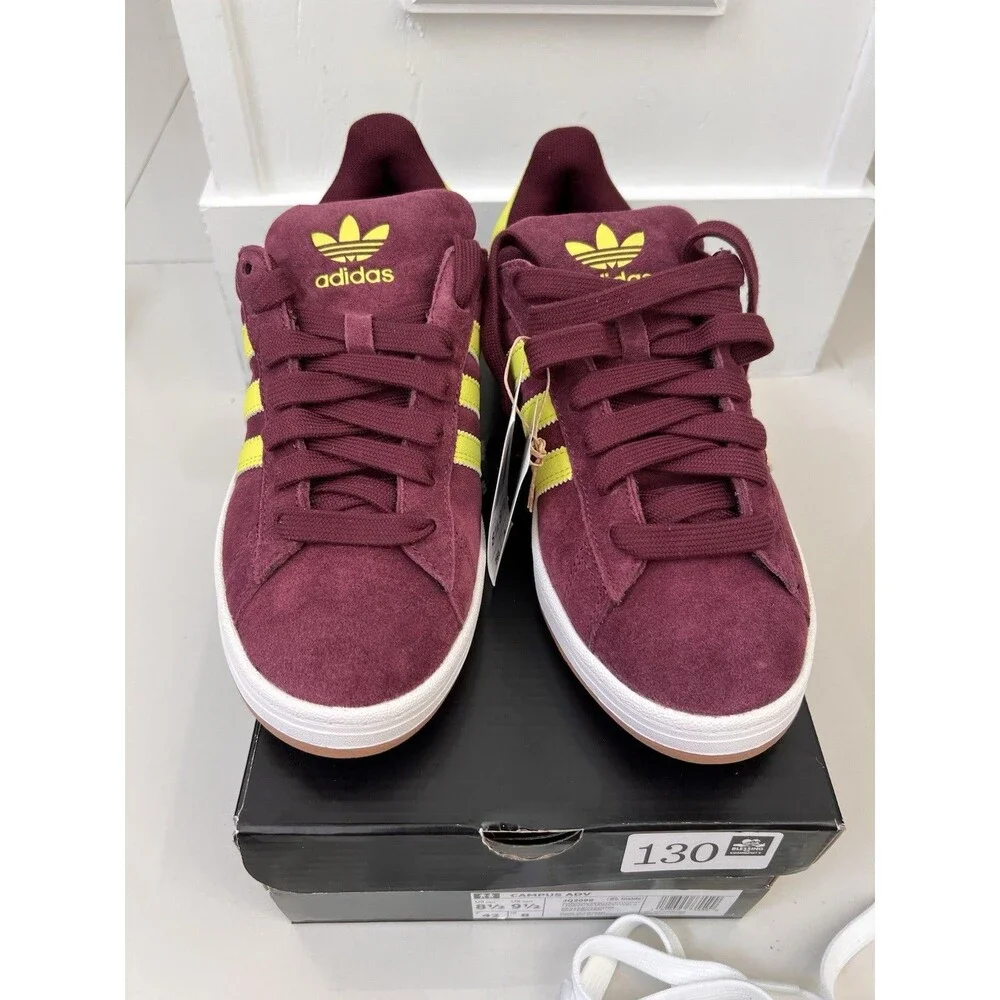 Adidas Campus ADV Maroon Yellow Skate Sneakers NEW JQ2099 Men 8.5 Women 9.5